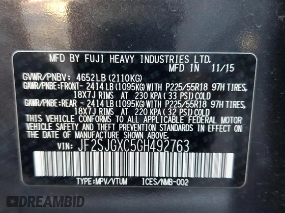 2016 Subaru Forester 2.0XT Touring with VIN JF2SJGXC5GH492763, listed as a Copart auction lot 45144285 with 164,100 mi miles and Clean Title. Bid and sale history available at carsss.com. Image 13.