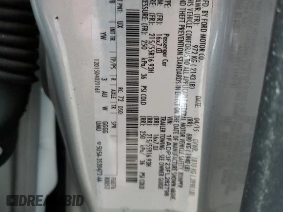2015 Ford Focus SE with VIN 1FADP3F23FL282798, listed as a Copart auction lot 59588875 with 138,531 mi miles and Salvage title. Bid and sale history available at DreamBid. Image 12.