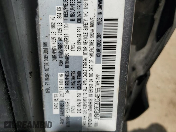 2014 Mazda CX-5 Sport with VIN JM3KE2BE2E0349755, listed as a Copart auction lot 58212375 with Not provided miles and Clean title. Bid and sale history available at DreamBid. Image 12.