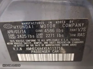 2014 Hyundai Sonata Hybrid with VIN KMHEC4A4XEA113716, listed as a IAAI auction lot 40488884 with 154,548 mi miles. Bid and sale history available at carsss.com. Image 9.