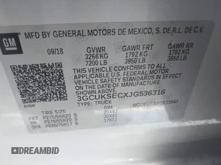 2018 Chevrolet Silverado 1500 LTZ with VIN 3GCUKSECXJG536316, listed as a IAAI auction lot 41432469 with 127,276 mi miles. Bid and sale history available at carsss.com. Image 9.
