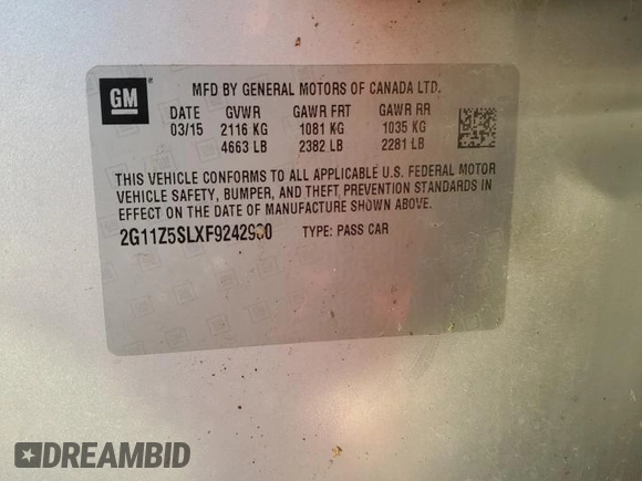 2015 Chevrolet Impala LS with VIN 2G11Z5SLXF9242980, listed as a Copart auction lot 50180015 with 152,762 mi miles and Salvage Title. Bid and sale history available at DreamBid. Image 12.