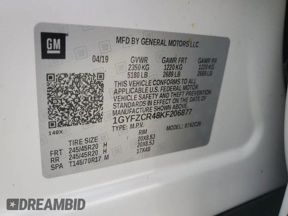 2019 Cadillac XT4 FWD Premium Luxury with VIN 1GYFZCR48KF206877, listed as a Copart auction lot 78760424 with Not Provided miles and Non Repairable. Bid and sale history available at DreamBid. Image 14.