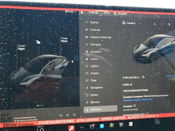 2024 Tesla Model 3 with VIN 5YJ3E1EA3RF727962, listed as a Copart auction lot 60107644 with 5,025 mi miles and Salvage Title. Bid and sale history available at carsss.com. Image 9.