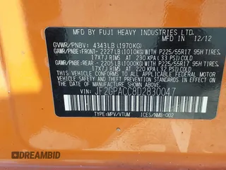 2013 Subaru Crosstrek Premium z VIN JF2GPACC8D2830047, wystawiony jako IAAI lot #42202246 z przebiegiem 204 558 mil mil oraz . Historia ofert i sprzedaży dostępna na DreamBid. Obrazek 9.