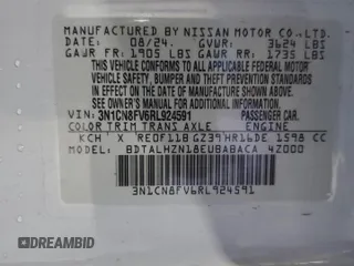 2024 Nissan Versa SR with VIN 3N1CN8FV6RL924591, listed as a Copart auction lot 58532785 with 1,651 mi miles and Salvage title. Bid and sale history available at DreamBid. Image 12.
