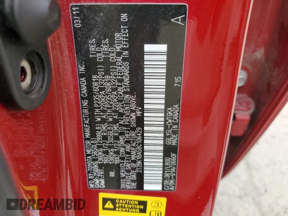 2011 Lexus RX 350 with VIN 2T2BK1BA5BC106429, listed as a Copart auction lot 54818655 with 183,020 mi miles and Salvage Title. Bid and sale history available at DreamBid. Image 13.