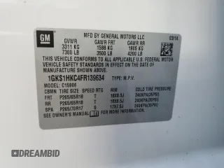 2015 GMC Yukon XL SLT with VIN 1GKS1HKC4FR139634, listed as a Copart auction lot 42974045 with 0 mi miles and Salvage Title. Bid and sale history available at carsss.com. Image 13.