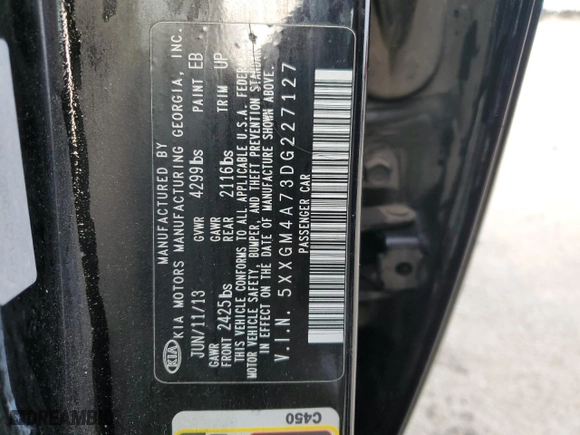 2013 Kia Optima LX with VIN 5XXGM4A73DG227127, listed as a Copart auction lot 48757625 with 180,069 mi miles and Salvage Title. Bid and sale history available at carsss.com. Image 13.