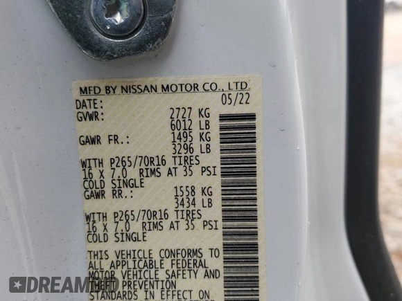 2022 Nissan Frontier S with VIN 1N6ED1CL7NN676149, listed as a Copart auction lot 53841345 with 82,500 mi miles and Clean title. Bid and sale history available at DreamBid. Image 12.