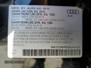 2016 Audi Q5 Premium Plus with VIN WA1CVAFP9GA049429, listed as a Copart auction lot 61677225 with 43,313 mi miles and Salvage title. Bid and sale history available at DreamBid. Image 13.