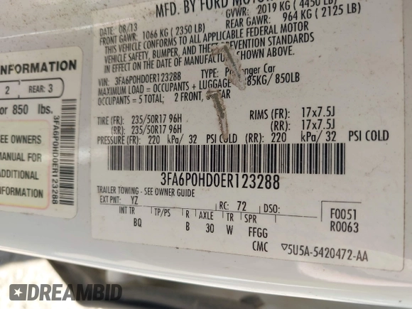 2014 Ford Fusion SE with VIN 3FA6P0HD0ER123288, listed as a IAAI auction lot 42069373 with 156,867 mi miles and . Bid and sale history available at DreamBid. Image 9.