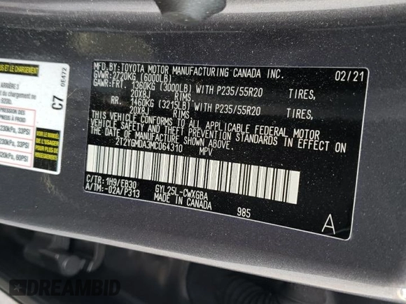2021 Lexus RX with VIN 2T2YGMDA3MC064310, listed as a Copart auction lot 79701303 with 34,161 mi miles. Bid and sale history available at carsss.com. Image 13.
