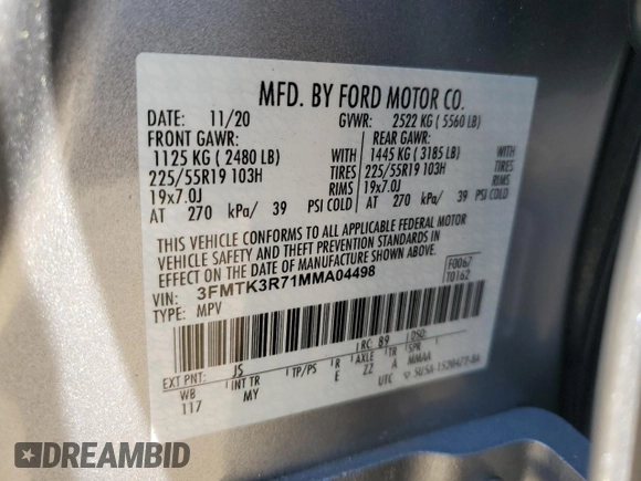 2021 Ford Mustang Mach-E Premium z VIN 3FMTK3R71MMA04498, wystawiony jako Copart lot #51796155 z przebiegiem 7 800 mil mil oraz Szkoda całkowita • Salvage title. Historia ofert i sprzedaży dostępna na DreamBid. Obrazek 13.