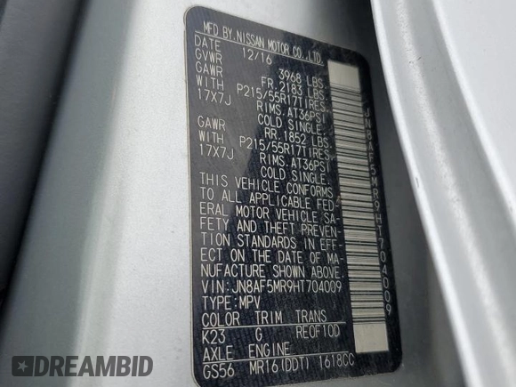 2017 Nissan Juke S with VIN JN8AF5MR9HT704009, listed as a Copart auction lot 43940775 with 123,279 mi miles and Salvage Title. Bid and sale history available at DreamBid. Image 12.