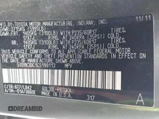 2012 Toyota Sienna XLE AAS with VIN 5TDYK3DC1CS199113, listed as a IAAI auction lot 42123757 with 211,723 mi miles and . Bid and sale history available at carsss.com. Image 9.