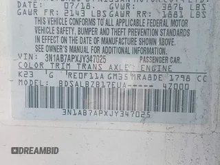2018 Nissan Sentra S with VIN 3N1AB7APXJY347025, listed as a IAAI auction lot 41846034 with 77,892 mi miles and . Bid and sale history available at DreamBid. Image 9.