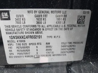2015 Chevrolet Suburban LTZ с VIN 1GNSKKKC4FR602191, выставлен на аукционе IAAI как лот 42683127 с пробегом 233 897 миль миль и . История ставок и продаж доступна на DreamBid. Изображение 9.
