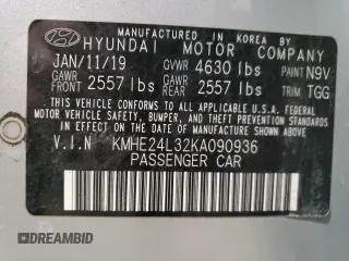 2019 Hyundai Sonata Hybrid SE with VIN KMHE24L32KA090936, listed as a Copart auction lot 49144353 with 80,044 mi miles. Bid and sale history available at carsss.com. Image 13.