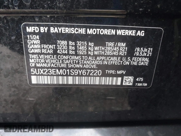 2025 BMW X7 xDrive40i z VIN 5UX23EM01S9Y67220, wystawiony jako IAAI lot #41722504 z przebiegiem 7 522 mil mil oraz . Historia ofert i sprzedaży dostępna na DreamBid. Obrazek 9.