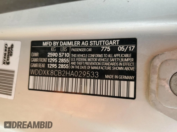 2017 Mercedes-Benz S 550 with VIN WDDXK8CB2HA029533, listed as a Copart auction lot 43313915 with Not Provided miles and Non Repairable. Bid and sale history available at DreamBid. Image 12.