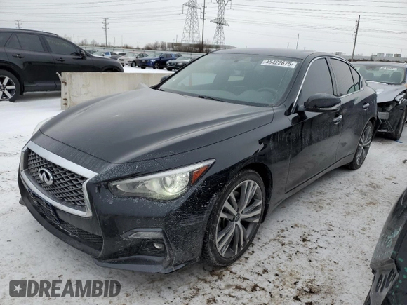 2021 Infiniti Q50 Signature Edition with VIN JN1EV7CR2MM751399, listed as a Copart auction lot 45422675 with 40,227 mi miles and Salvage title. Bid and sale history available at DreamBid. Image 1.