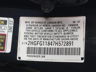2007 Honda Civic Cpe EX with VIN 2HGFG11847H572891, listed as a IAAI auction lot 41791769 with 179,559 mi miles. Bid and sale history available at carsss.com. Image 9.
