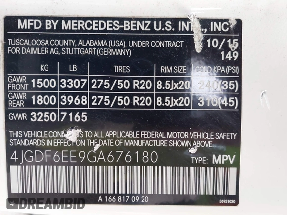 2016 Mercedes-Benz GL with VIN 4JGDF6EE9GA676180, listed as a IAAI auction lot 41976350 with 95,348 mi miles. Bid and sale history available at carsss.com. Image 9.