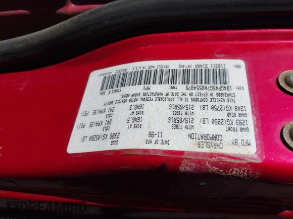 1999 Dodge Caravan z VIN 1B4GP45G7XB554879, wystawiony jako IAAI lot #41644242 z przebiegiem Nie podano mil oraz . Historia ofert i sprzedaży dostępna na DreamBid. Obrazek 9.