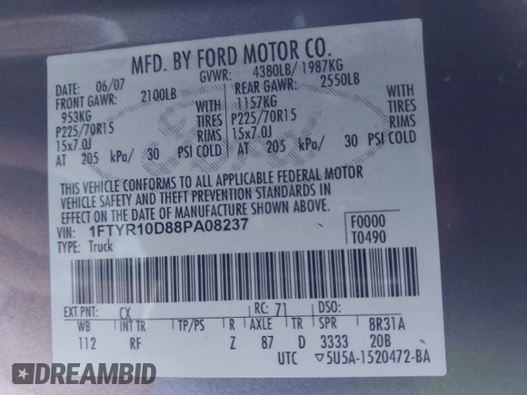 2008 Ford Ranger XL with VIN 1FTYR10D88PA08237, listed as a IAAI auction lot 41938220 with 187,820 mi miles and . Bid and sale history available at DreamBid. Image 9.