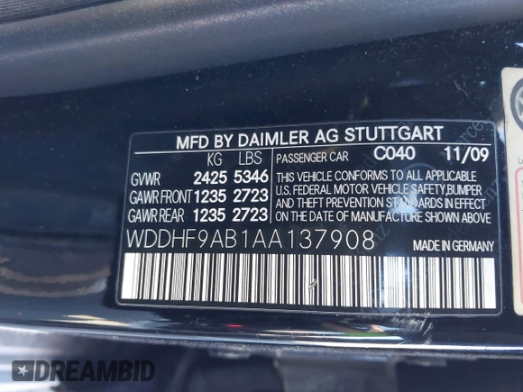 2010 Mercedes-Benz E 550 Luxury with VIN WDDHF9AB1AA137908, listed as a IAAI auction lot 41629606 with 141,060 mi miles and . Bid and sale history available at DreamBid. Image 9.