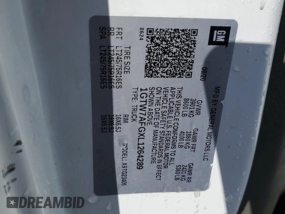 2020 GMC Savana Cargo z VIN 1GTW7AFGXL1264289, wystawiony jako Copart lot #46355335 z przebiegiem 112 214 mil mil oraz Szkoda całkowita • Salvage title. Historia ofert i sprzedaży dostępna na DreamBid. Obrazek 14.