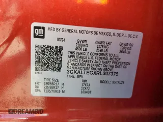 2024 GMC Terrain SLE with VIN 3GKALTEGXRL307375, listed as a Copart auction lot 52790335 with 22,995 mi miles and Salvage title. Bid and sale history available at DreamBid. Image 16.