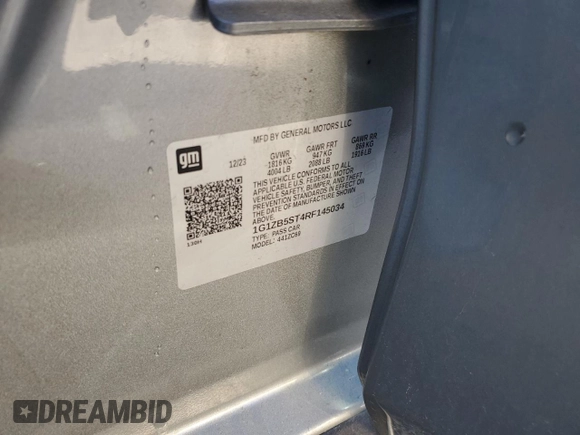 2024 Chevrolet Malibu LS with VIN 1G1ZB5ST4RF145034, listed as a Copart auction lot 50090835 with Not Provided miles and Salvage Title. Bid and sale history available at DreamBid. Image 12.