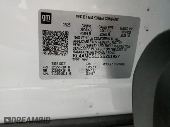 2025 Buick Encore GX Preferred with VIN KL4AMCSL3SB201927, listed as a Copart auction lot 59716955 with 1,948 mi miles and Salvage title. Bid and sale history available at DreamBid. Image 13.