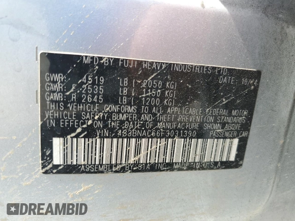 2015 Subaru Legacy Premium с VIN 4S3BNAC66F3031390, выставлен на аукционе Copart как лот 54869105 с пробегом 150 235 миль миль и Списание • Salvage title. История ставок и продаж доступна на DreamBid. Изображение 12.