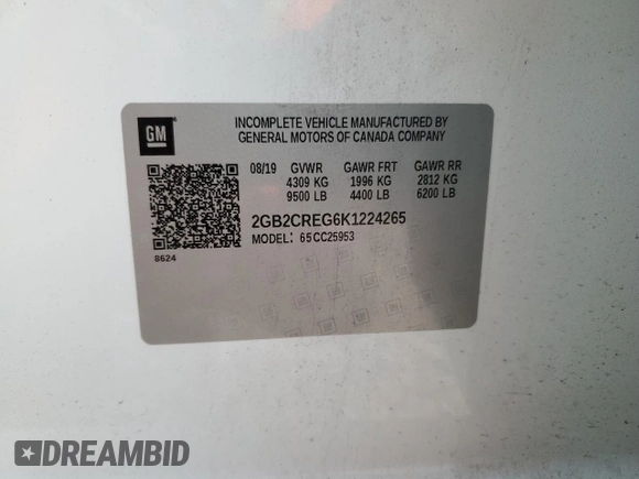 2019 Chevrolet Silverado 1500 with VIN 2GB2CREG6K1224265, listed as a Copart auction lot 50718535 with 109,879 mi miles and Salvage Title. Bid and sale history available at DreamBid. Image 12.