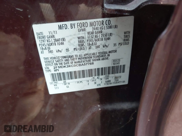 2012 Ford Edge Limited with VIN 2FMDK3KC0CBA57768, listed as a IAAI auction lot 41822586 with 78,349 mi miles. Bid and sale history available at carsss.com. Image 9.