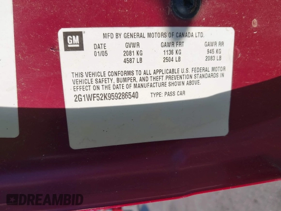 2005 Chevrolet Impala with VIN 2G1WF52K959286540, listed as a IAAI auction lot 42117488 with 102,850 mi miles and . Bid and sale history available at DreamBid. Image 9.