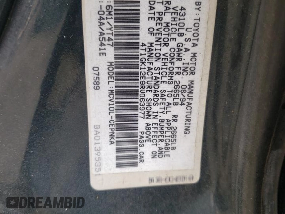 1994 Toyota Camry LE z VIN 4T1GK12E9RU063977, wystawiony jako Copart lot #47723075 z przebiegiem 74 854 mil mil oraz Czysty tytuł • Clean title. Historia ofert i sprzedaży dostępna na DreamBid. Obrazek 12.