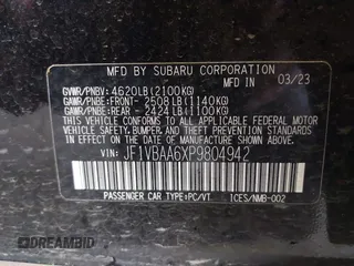 2023 Subaru WRX с VIN JF1VBAA6XP9804942, выставлен на аукционе IAAI как лот 41039281 с пробегом 21 288 миль миль и . История ставок и продаж доступна на DreamBid. Изображение 9.