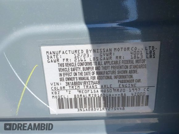 2024 Nissan Sentra SR with VIN 3N1AB8DV1RY275448, listed as a IAAI auction lot 39555641 with 2,265 mi miles. Bid and sale history available at carsss.com. Image 9.