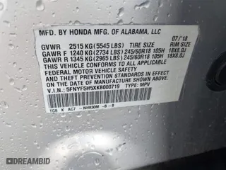 2019 Honda Pilot EX-L with VIN 5FNYF5H5XKB000719, listed as a IAAI auction lot 41491901 with 1 mi miles. Bid and sale history available at carsss.com. Image 9.