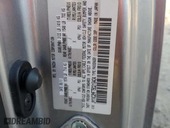 2011 Mazda MX-5 Miata Club with VIN JM1NC2MF7B0219404, listed as a Copart auction lot 75289464 with Not provided miles and Non repairable. Bid and sale history available at DreamBid. Image 13.