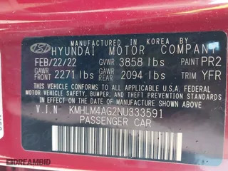 2022 Hyundai Elantra Essential with VIN KMHLM4AG2NU333591, listed as a IAAI auction lot 41487301 with 21,148 mi miles. Bid and sale history available at carsss.com. Image 9.