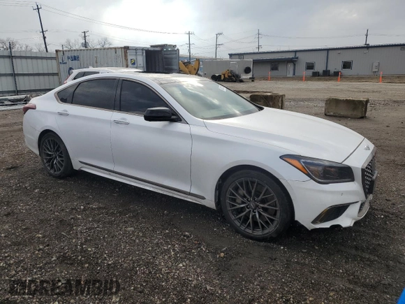 2018 Genesis G80 Sport with VIN KMHGN4JB7JU241681, listed as a Copart auction lot 49821055 with 99,833 mi miles and Salvage title. Bid and sale history available at DreamBid. Image 4.