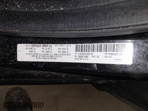 2012 Chrysler 200 Limited with VIN 1C3CCBCGXCN327154, listed as a IAAI auction lot 41330548 with 135,539 mi miles. Bid and sale history available at carsss.com. Image 9.