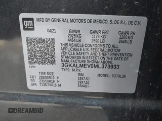 2021 GMC Terrain SLE with VIN 3GKALMEV0ML373933, listed as a IAAI auction lot 41742808 with 61,435 mi miles and . Bid and sale history available at carsss.com. Image 9.