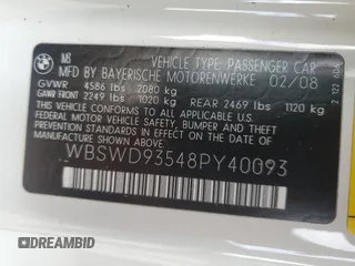 2008 BMW 3 Series M3 with VIN WBSWD93548PY40093, listed as a Copart auction lot 41657755 with 141,015 mi miles and Salvage title. Bid and sale history available at DreamBid. Image 12.
