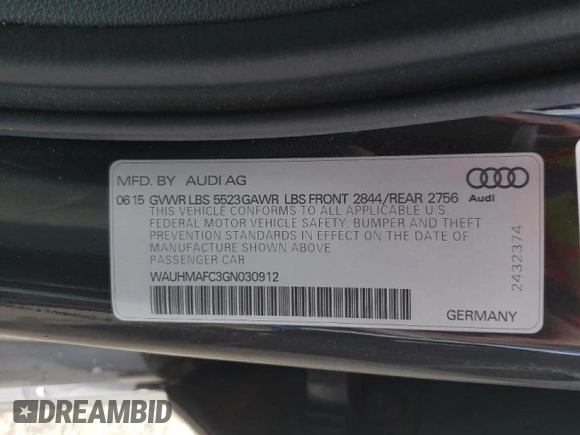 2016 Audi A6 3.0L TDI Prestige with VIN WAUHMAFC3GN030912, listed as a Copart auction lot 45458793 with 41,285 mi miles. Bid and sale history available at carsss.com. Image 12.